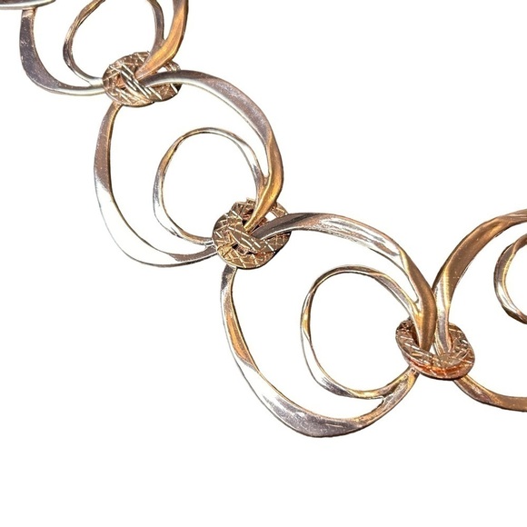Rose Gold Geometric Shaped Links Attached By Rose Gold Imprinted Disks Necklace - Picture 3 of 12